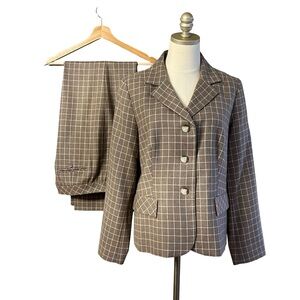 Pendleton Womens Windowpane Plaid Wool Pants Suit Size 12 Preppy Academia Office